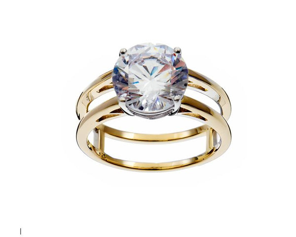 R4160-GP- JANE- Gold Plate 4 Prong round cut Cz, With Split Band