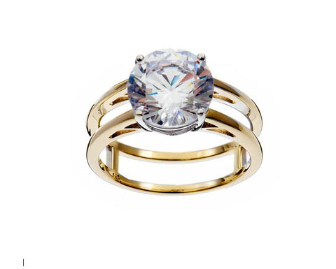 R4160-GP- JANE- Gold Plate 4 Prong round cut Cz, With Split Band