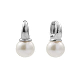 E1875-RH - BIANCA - Rhodium Hoop With 10mm Freshwater Pearl Drop Earrings