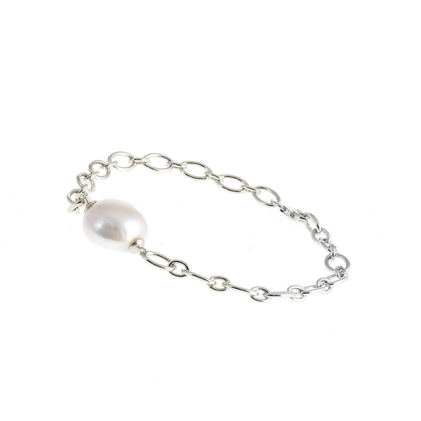 B1191-RH - CARMEN Rhodium Baroque Pearl Chain Bracelet