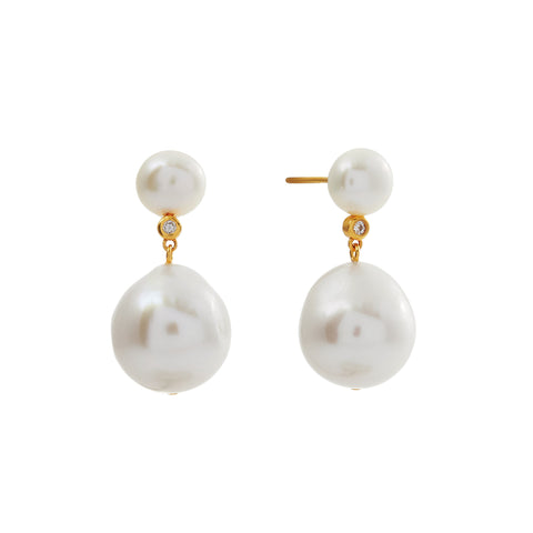 E1068-GP - TULLY 18 Carat Gold Plate Freshwater button Baroque Pearl earrings