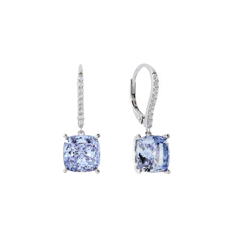 E199-T ARIELLA Tanzanite Blue & Clear CZ square rhodium earrings