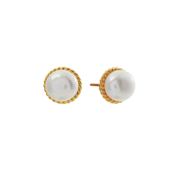 E8663-GP MINNIE Gold Plate Pearl Studs with Braid Trim