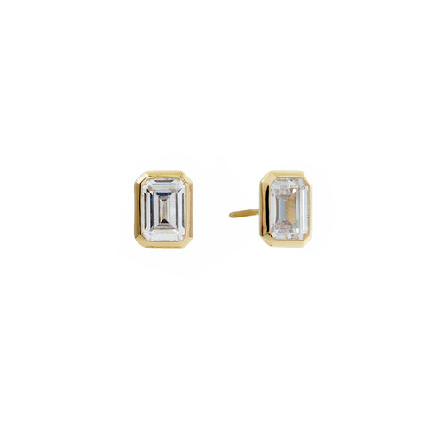 E1352-GP GABRIELLA Baguette Cut Gold Plate CZ Stud Earrings