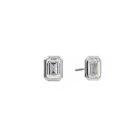 E1352-RH GABRIELLA Baguette Cut Silver CZ Stud Earrings