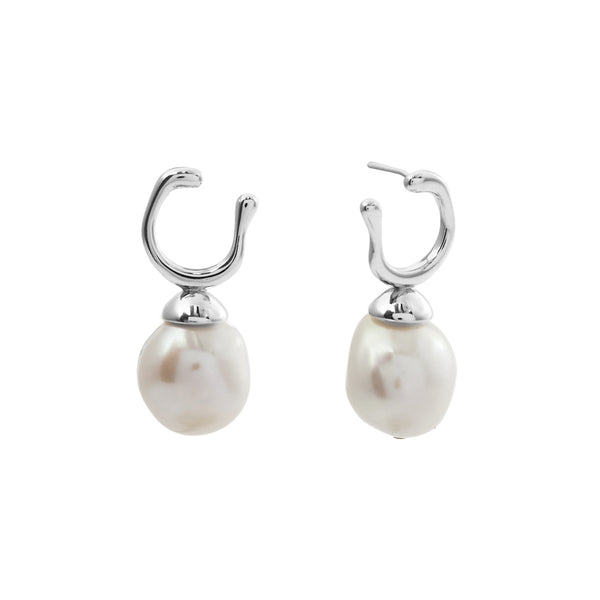 E1500-RH - ALICE Rhodium & Freshwater Baroque Pearl Earring