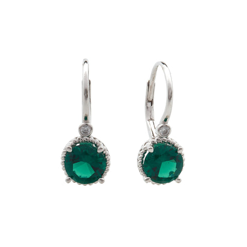 E187-G SIOBHAIN - Rhodium Green & CZ Hook Earring