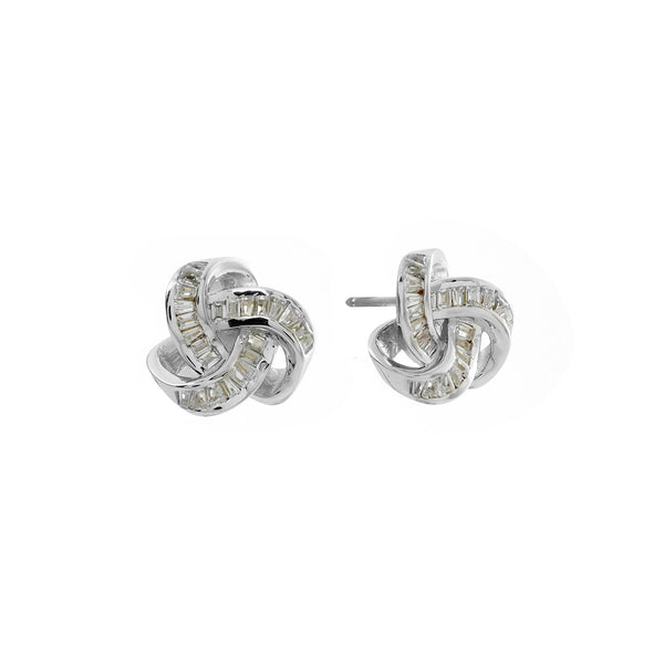 E195-RH ELSIE Rhodium Knot Style with Clear Baguette CZ Stud Earrings