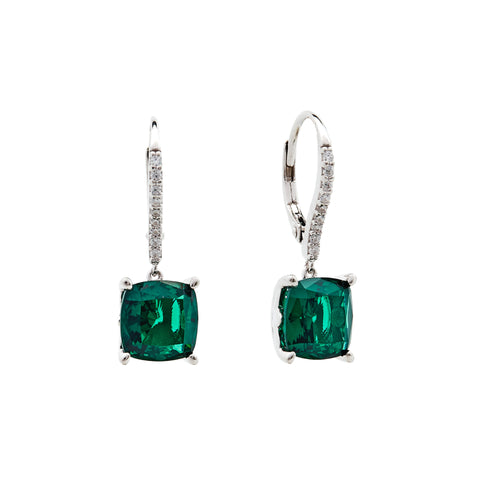 E199-G ARIELLA Green & Clear CZ square rhodium earrings