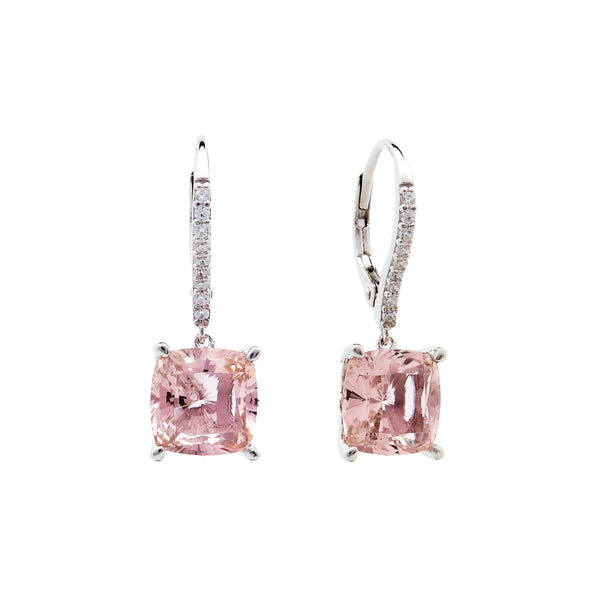 E199-P ARIELLA Pink & Clear CZ square rhodium earrings