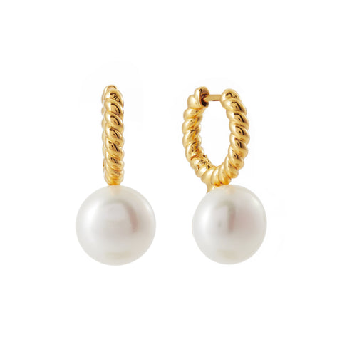 E941-GP EDEN Pearl on Gold Plate Twist Hoop Earrings