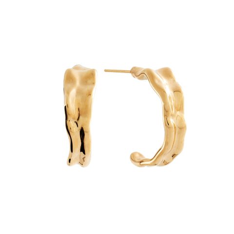 E106-GP - FAWN - Gold plate Stainless Beaten Open Hoop Earring