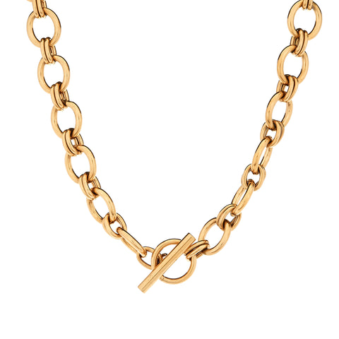 N79-SS - HARWIN - Gold plate Stainless Steel Link Necklace with Bar closure