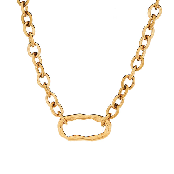 N60-SS - INES - Gold plate Stainless Steel Link Necklace with Beaten Oval Link