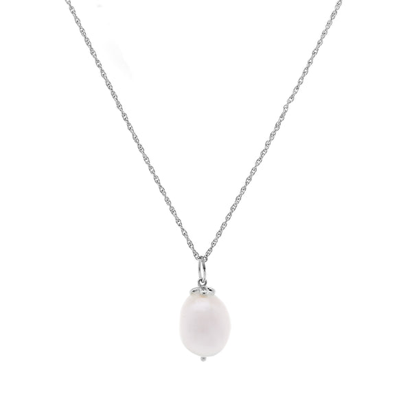 N1179-RH JESSICA Rhodium Freshwater Pearl Fine Chain Pendant