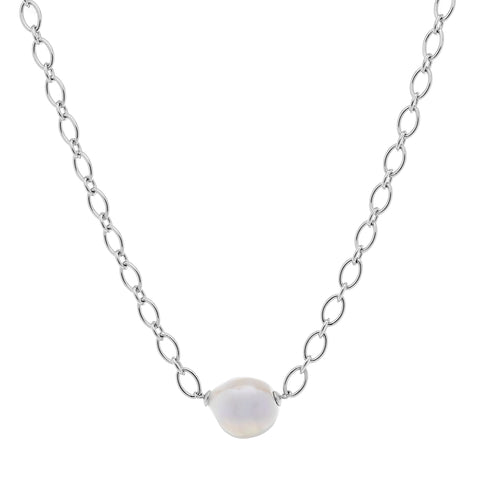N1191-RH CARMEN Baroque Freshwater Pearl Rhodium Cable Necklace