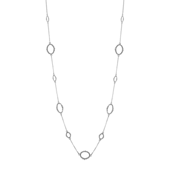 N958-RH FIONA Rhodium Oval Chain Long Necklace