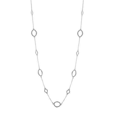 N958-RH FIONA Rhodium Oval Chain Long Necklace