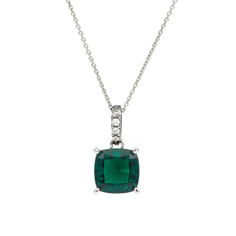 P199-G ARIELLA - Green and CZ Rhodium Pendant