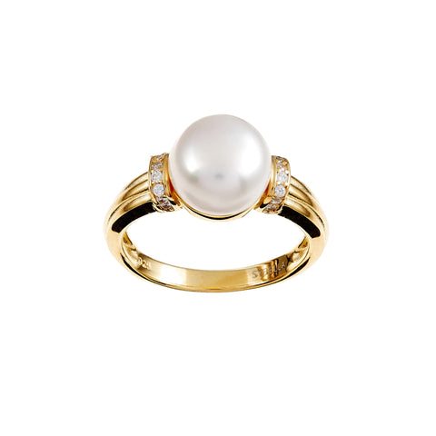 R810-GP AUTUMN Freshwater Pearl and Pave Gold Plate Ring