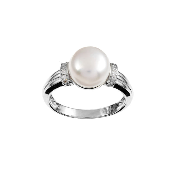 R810-RH AUTUMN Freshwater Pearl and Pave Rhodium Ring