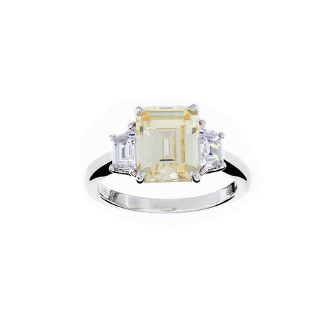 R1824-Y - JOSEPHINE Canary Yellow & Clear Rhodium Ring