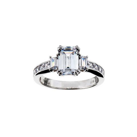 R17486 LILY Rhodium CZ Baguette Ring