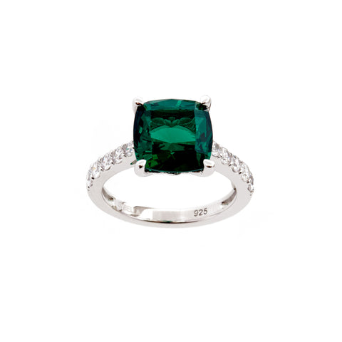 R199-G ARIELLA Green & Clear multi cz rhodium ring