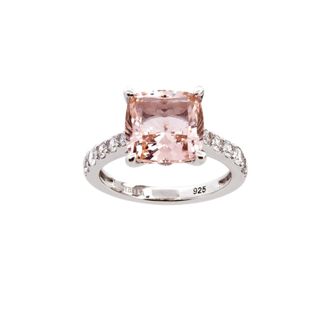 R199-P ARIELLA Pink & Clear multi cz rhodium ring