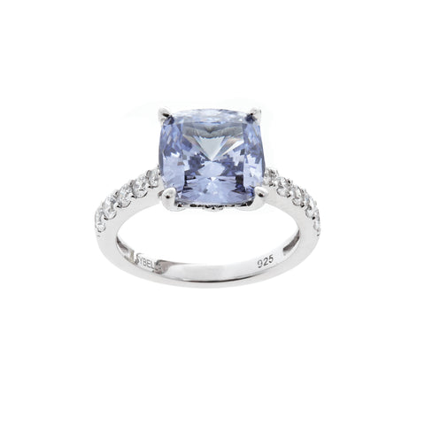 R199-T ARIELLA Tanzanite Blue & Clear multi cz rhodium ring