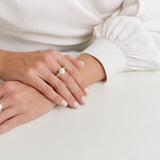 R040-RH -MARI - rhodium plate, CZ'S & white freshwater button pearl ring