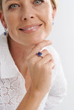 R900-T - BEBELLE - Rhodium Plated Tanzanite and Clear Square CZ Ring