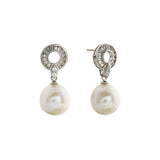E587 TEYA Round Pearl Drop Earring with CZ Baguette Circle