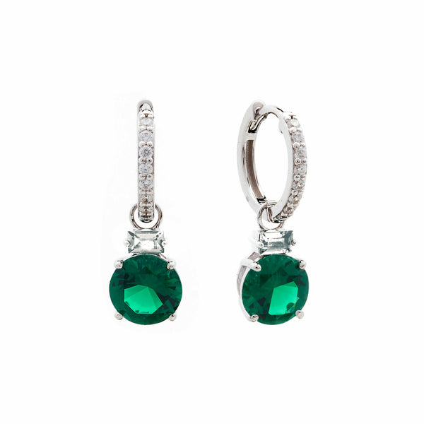 E8052-G TRIXIE Emerald Green & Clear CZ Pendant Hoop Earrings