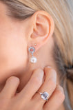 E587 TEYA Round Pearl Drop Earring with CZ Baguette Circle