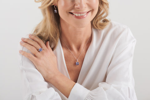 P199-T ARIELLA - Tanzanite Blue and CZ Rhodium Pendant