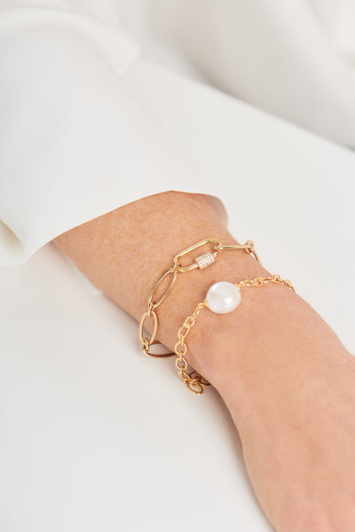 B1191-GP - CARMEN Gold Plate Baroque Pearl Chain Bracelet