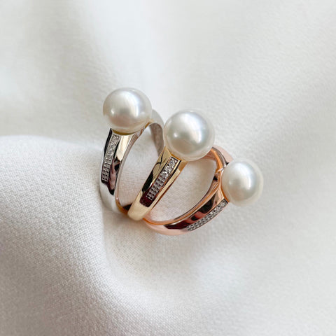 R1731-RG - Rose Gold Plate CZ & Freshwater Pearl Ring