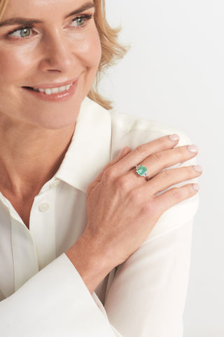 R1824-G JOSEPHINE Pale Green & Clear Rhodium Ring