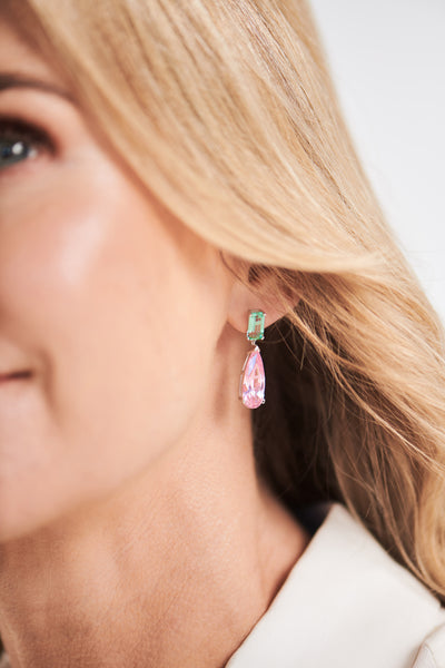 E18325-PG - VICTORIA  Pink & Green Chandelier earrings