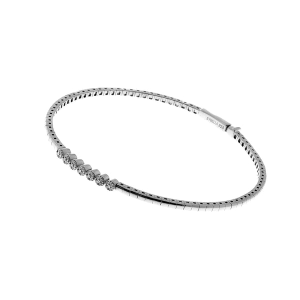 B13873-RH - Rhodium Cubic Zirconia Flex Bracelet