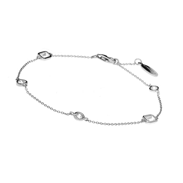 B1496-RH-Multi shape rhodium bracelet