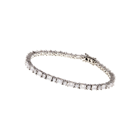 B479 - 3mm round & 5mm baguette cut white cz claw-set tennis bracelet