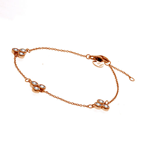 B517-RG - Rose gold tri clear cubic zirconia fine chain bracelet