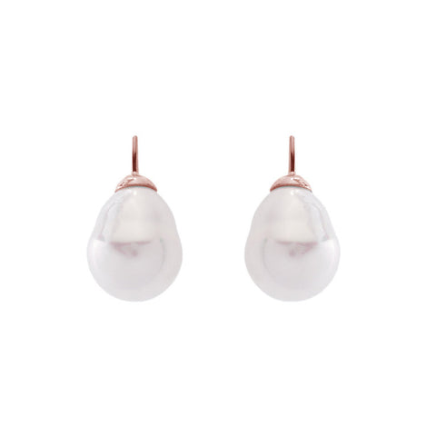 E-701RG - White baroque pearl on rose gold hook earrings -