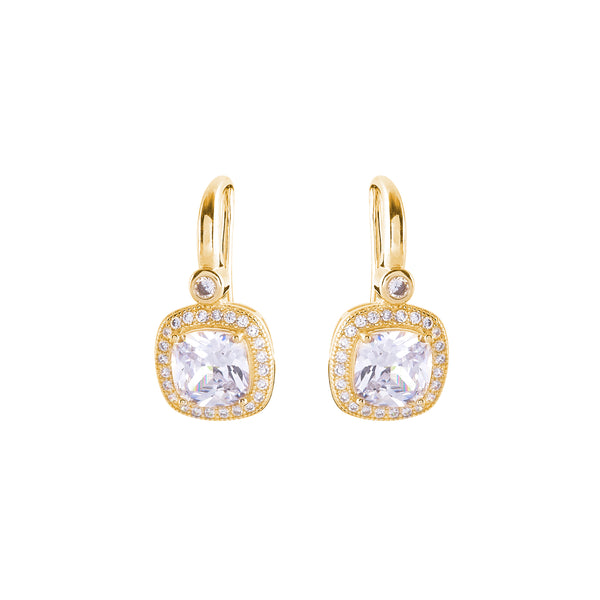 E133-GP - Gold Square Cubic Zirconia Hook Earrings-