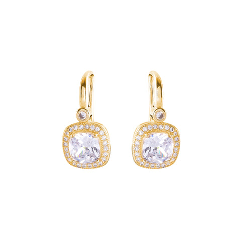 E133-GP - Gold Square Cubic Zirconia Hook Earrings-