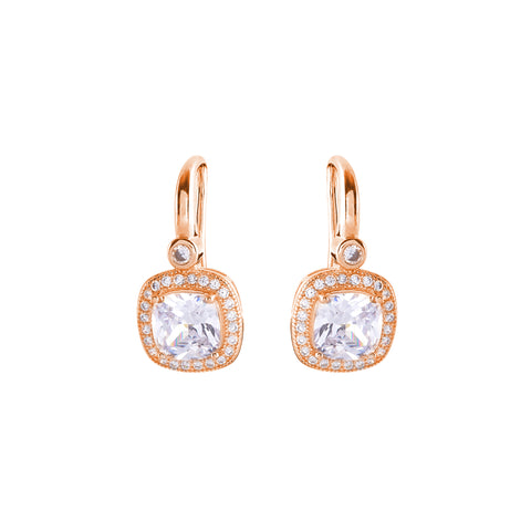 E133-RG - Rose Gold Square Cubic Zirconia Hook Earrings