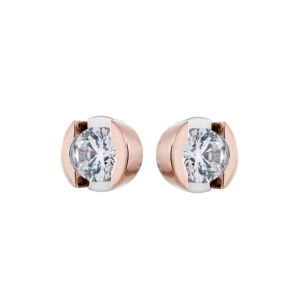 E136-RG - Rose Gold & rhodium two tone cz studs