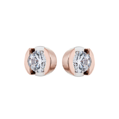 E136-RG - Rose Gold & rhodium two tone cz studs